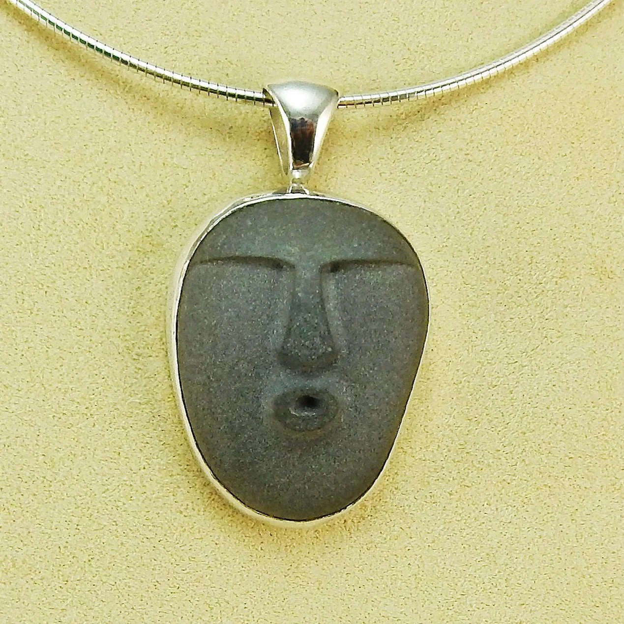 Sandblasted Face Stone Pendant Oof Stone — Silver Stone Sandblasted Face Stone Pendant Oof Stone — Silver Stone
